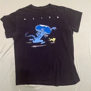 Black T-Shirt with Blue and Yellow Alien Graphic